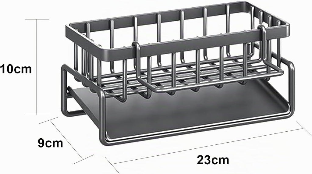 Sponge Organizer Holder for Kitchen Sink - Stainless Steel Soap Organizer with Auto Drain Tray, Countertop Storage Rack for Sink or Bathroom