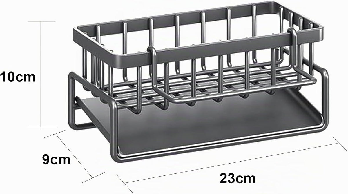 Sponge Organizer Holder for Kitchen Sink - Stainless Steel Soap Organizer with Auto Drain Tray, Countertop Storage Rack for Sink or Bathroom