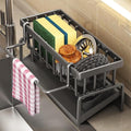 Sponge Organizer Holder for Kitchen Sink - Stainless Steel Soap Organizer with Auto Drain Tray, Countertop Storage Rack for Sink or Bathroom